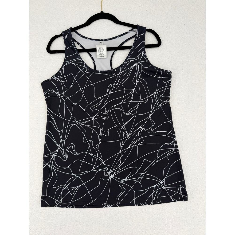Fabletics Tank Top Womens XL Black White Abstract Racerback Workout Athletic